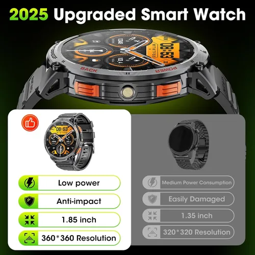 Miniatura 4 de Military Smart Watches for Men, 1.85" HD Large Screen Smart Watch, Flashlight/730mAh/110+ Sports Modes Fitness Tracker Watch, Waterproof Mens Smart