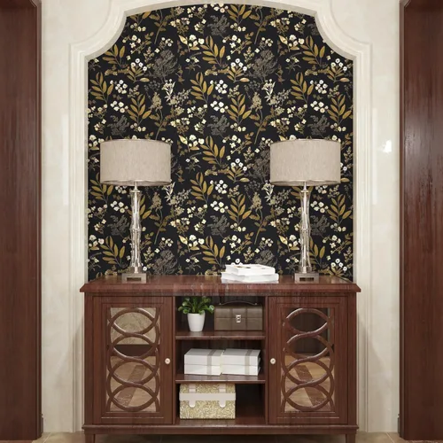 Miniatura 7 de Laatse - Papel tapiz autoadhesivo de hojas, papel tapiz floral oscuro, 17.5 x 78.7 pulgadas, papel adhesivo vintage con hojas, vinilo impermeable