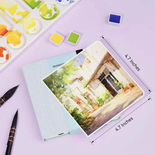 Miniatura 7 de Cuaderno de acuarela cuadrado Lightwish, 100% algodón, 300 g/m²/140 lb, sin ácidos, libro de bocetos de papel de acuarela prensado en caliente de 24