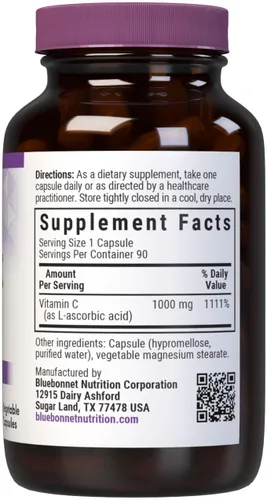Miniatura 2 de Bluebonnet Nutrition Vitamina C 1000 mg Cápsulas vegetales, ácido ascórbico, para la salud inmunológica y la salud de la piel, vegano, vegetariano