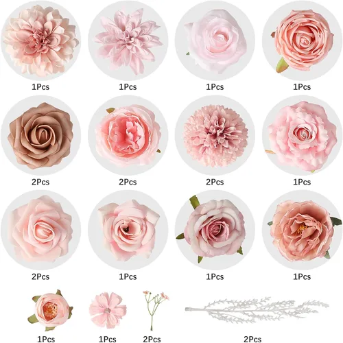Miniatura 9 de Floweroyal Flores artificiales, rosas falsas, dalia con tallos para ramos de novia, baby shower, arreglo floral, centros de mesa, decoración