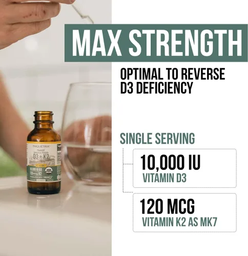 Miniatura 3 de Vitamina D3 K2 orgánica de plantas 10000 iu - MK7 All-Trans de MenaQ7 (120 mcg K2) - Gotas sublinguales D3 10,000 iu (colecalciferol) 100% orgánicas