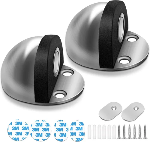Miniatura 10 de HUTLON Topes de puerta, paquete de 2, tope magnético de puerta, autoadhesivo, negro para montaje en suelo, soporte magnético para puerta