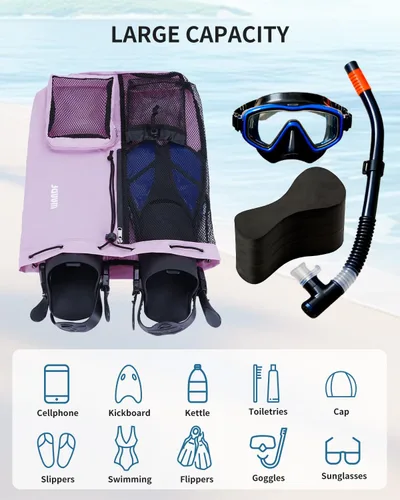 Miniatura 4 de WANDF Mochila de Malla con Cordón para Natación, con Bolsillo para Artículos Húmedos, para Natación, Gimnasio y Equipo de Entrenamiento Púrpura
