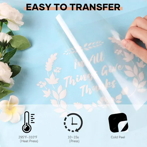 Miniatura 6 de HTVRONT Vinilo de transferencia de calor blanco para planchar, rollo de vinilo HTV blanco de 12 x 60 pies, fácil de cortar y desmalezar para diseño