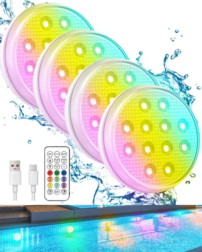 Miniatura 10 de Luces solares para piscina, luces LED sumergibles recargables con control remoto, IP68 impermeable con imán integrado, luz solar subacuática