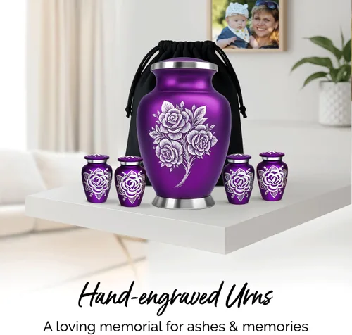 Miniatura 5 de Urnas de cremación para cenizas humanas adultas – Urna funeraria para mujeres cenizas con juego de recuerdo – Elegantes urnas conmemorativas