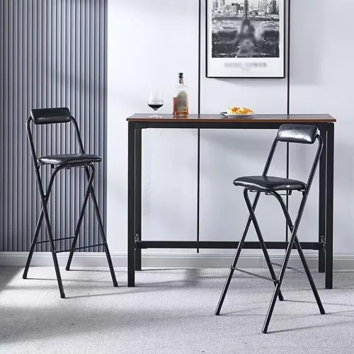 Miniatura 5 de Taburete de bar plegable, 26 pulgadas/28 pulgadas/30 pulgadas, taburetes altos plegables portátiles con soporte trasero y reposapiés, taburetes