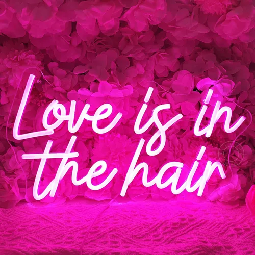 Miniatura 2 de SYLHOME Letrero de luz LED de neón con texto en inglés «Love Is In The Hair» para peluquería, peluquería, peluquería, peluquería, estudio