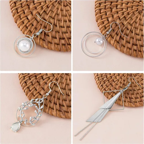 Miniatura 5 de PAGOW 96 aretes de aro para hacer joyas, hipoalergénicos, cuadrados, redondos, de plata, aretes a granel para manualidades, accesorios y suministros