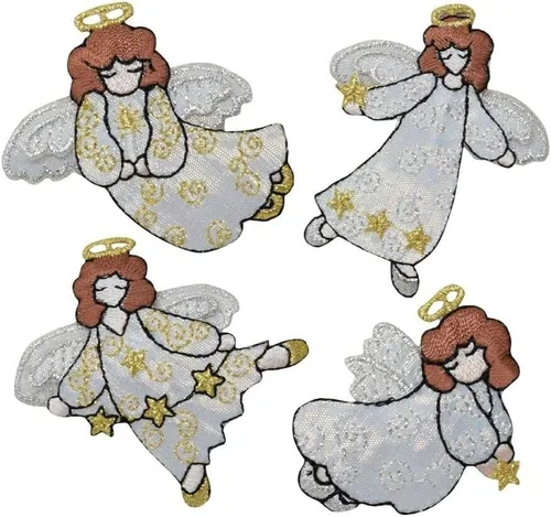 Juego de parches con apliques de ángel, insignias religiosas (paquete de 4, planchado) bordado para coser para ropa, apliques para chaquetas,