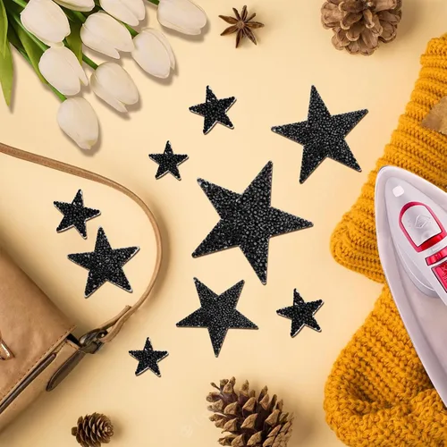 Miniatura 7 de Ximalun 37 parches de estrellas de 6 tamaños para planchar, apliques de estrella con diamantes de imitación, parches adhesivos para planchar