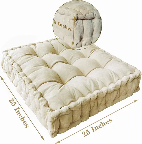 Miniatura 4 de Verpert Almohada de suelo de 25 x 25 pulgadas, cojín cuadrado de meditación, asientos de suelo para adultos, cojín de asiento capitoné de gran
