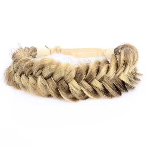 Miniatura 30 de Diadema ancha y despeinada de 2 mechones de cabello sintético trenzado, accesorio de belleza para mujeres y niñas, 62g/2.1 oz (caoba)