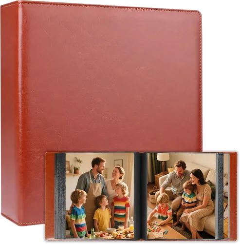 Miniatura 14 de Álbum de fotos 8x10 de 168 bolsillos con capacidad para 168 fotos, cubierta de piel de gran capacidad para fotos familiares de 8 x 10, álbum de Beige