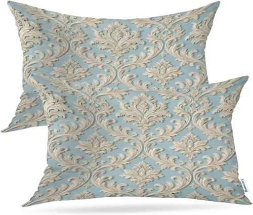 Miniatura 59 de Batmerry Juego de 2 fundas de almohada decorativas con estampado floral gris y blanco de 18 x 18 pulgadas, estilo victoriano con patrón de flores