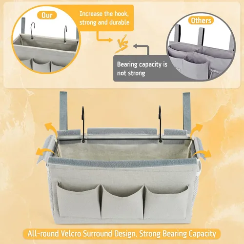 Miniatura 5 de Lilithye Organizador de almacenamiento de cabecera con correas fijas y soporte para botella de agua para el hogar, universidad, dormitorio, Gris
