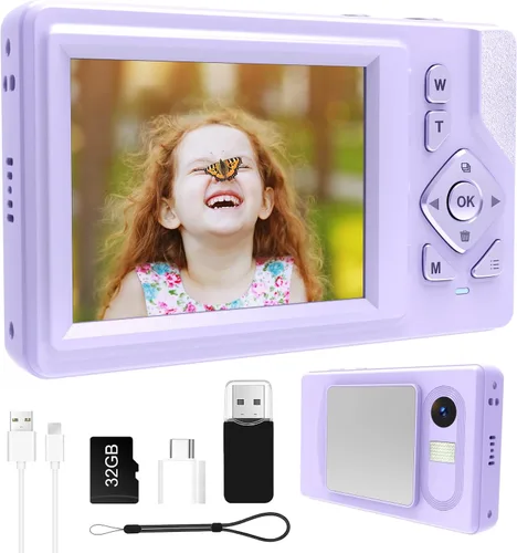 Miniatura 8 de Cámara digital para niños, adolescentes y principiantes - 1080P FHD 48MP, LCD de 2.83 pulgadas, zoom digital 18X y antivibración, tarjeta SD de 32