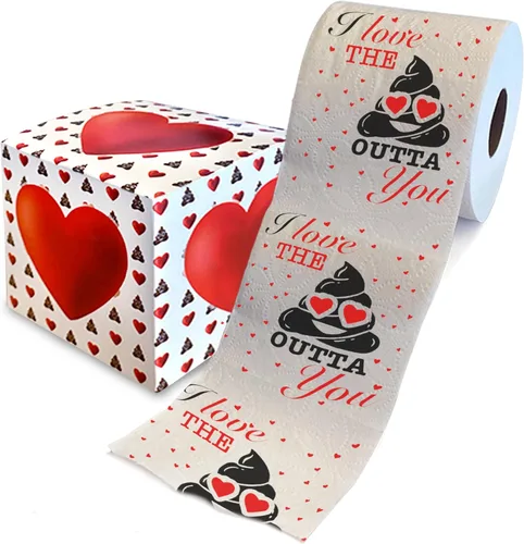 Printed TP Papel higiénico impreso con texto en inglés "I Love You", divertido rollo de papel higiénico para broma, decoración de baño, regalo Rojo