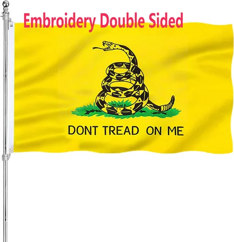 Bandera bordada Don't Tread On Me de 3 x 5 para exteriores, 340D, de doble cara, resistente, banderas Gadsden de poliéster, colores vibrantes,