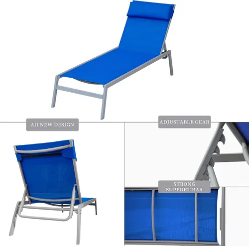 Miniatura 4 de Domi - Juego de 3 sillas reclinables ajustables para exteriores, para todo tipo de clima, con mesa auxiliar para patio, piscina, patio (azul)