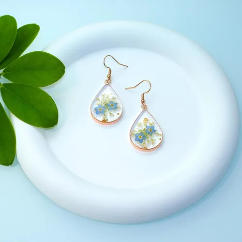 Miniatura 14 de Pressed Flower Earrings,Handmade Forget-Me-Not and Queen Anne's Lace Wildflower Earrings,Unique Resin Dried Flower,Perfect for Parties