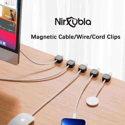 Miniatura 6 de Paquete de 6 clips magnéticos para cables, organizador de cables adhesivo mejorado, gestión de cables de escritorio, mini soporte para clips