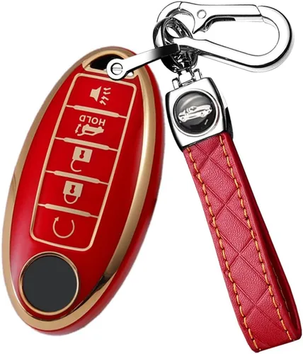 Miniatura 5 de ontto Protector de llavero de automóvil de 5 botones con llavero de TPU suave, borde dorado, guante para llaves Infiniti JX35 Q50 Q60 QX56 QX60 QX80