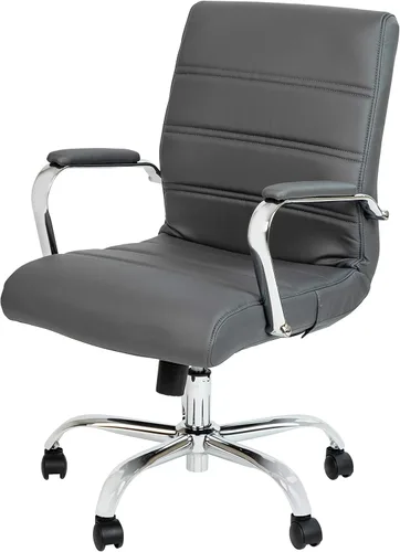 Miniatura 17 de Flash Furniture - Silla giratoria Whitney de respaldo medio con asiento y reposabrazos acolchados de LeatherSoft, silla de oficina ajustable