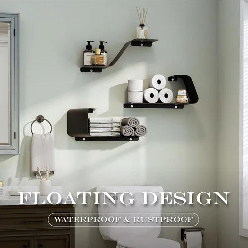 Miniatura 5 de Sttoraboks Estantes flotantes, juego de 3 estantes de metal montados en la pared con diseño único para almacenamiento en la pared, estante