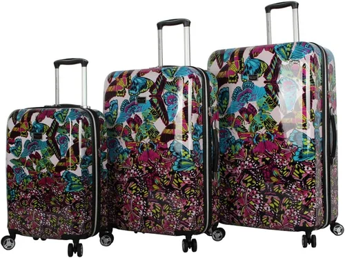 Betsey Johnson Maleta rígida de equipaje de 3 piezas con ruedas giratorias (20 pulgadas, 26 pulgadas, 30 pulgadas) (talla única, puntal flamenco)..,
