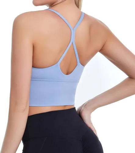 Miniatura 6 de MATHACINO Sports Bras Longline Fitness Crop Tops Tank Yoga Running Shirts V-Neck Spaghetti Strappy Workout Yoga Bra