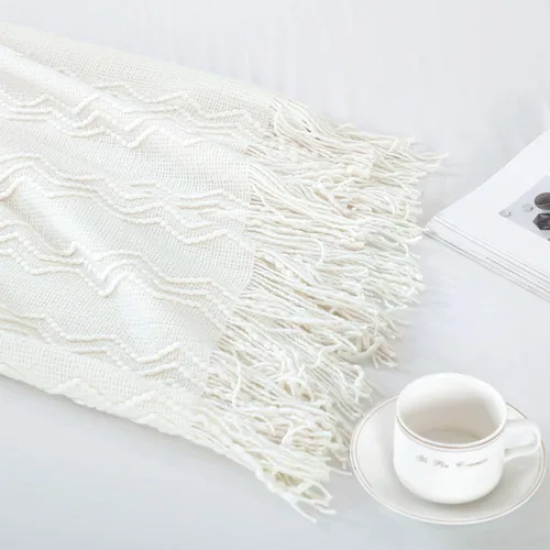 Miniatura 6 de BOURINA - Manta para sofá de punto texturizado, color blanco roto, suave, manta decorativa, 50 x 60 pulgadas