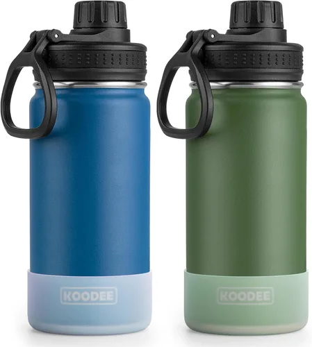 Miniatura 25 de Koodee Paquete de 2 botellas de agua, de 12 onzas, acero inoxidable, con aislamiento al vacío, con tapa de boquilla a prueba de fugas, color verde