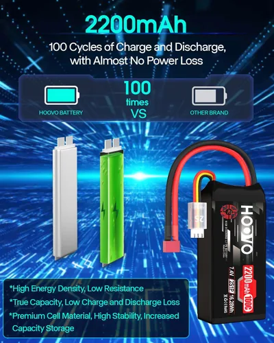 Miniatura 4 de HOOVO 2S Shorty Lipo Battery 2200mAh 100C 7.4V RC Lipo Batería con conector Deans para FPV Racing Drone RC Avión Helicóptero Quadcopter Car-2 Pack