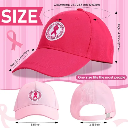 Miniatura 5 de 24 sombreros de concientización sobre el cáncer de mama, gorras de béisbol de cinta rosa a granel, gorra de béisbol ajustable, sombrero de algodón