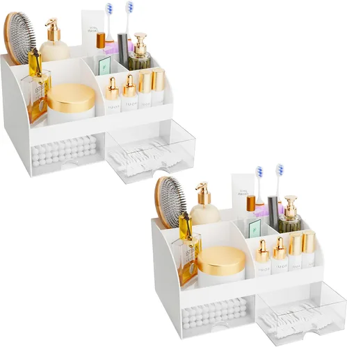 Miniatura 12 de Organizador de maquillaje con cajones, almacenamiento de cosméticos para tocador y encimera de baño, soporte de belleza para lápiz labial y brochas