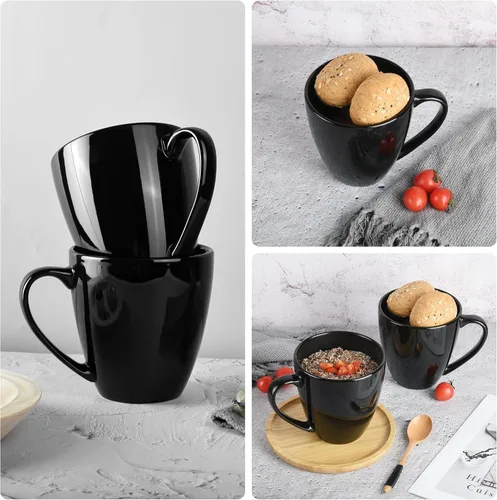 Miniatura 7 de BOSHANB - Taza de café grande de 39 onzas, taza de té de cerámica para oficina y hogar, gran capacidad con asa (negro)