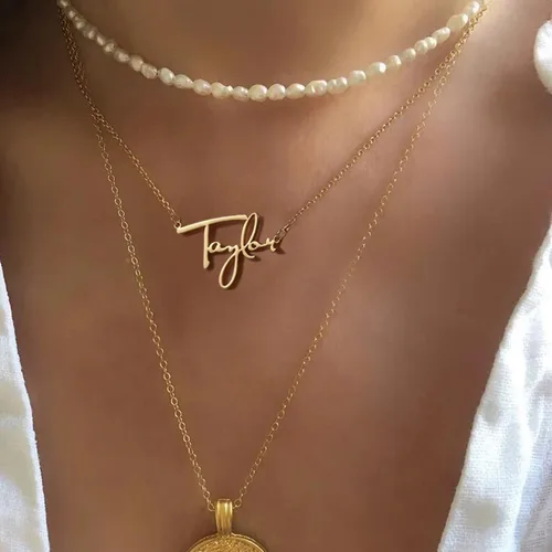 Miniatura 4 de LUCA SMITH Collar de letra para mujer, dije de letra dorada, 5