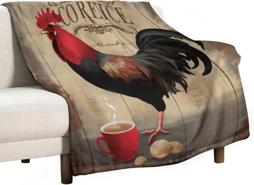Miniatura 18 de Manta de microfibra suave y acogedora con diseño de gallo rústico en blanco y negro, suave y acogedora manta de microfibra para sofá, cama, oficina
