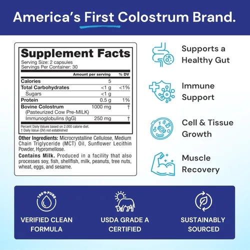 Miniatura 2 de Symbiotics Calostro 60 cápsulas vegetales - Apoyo inmunológico - Suplemento de lactoferrina y proteína de calostro con inmunoglobulina - 25%