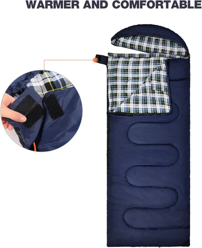 Miniatura 6 de REDCAMP Saco de dormir de franela para adultos, cómodos sacos de dormir de algodón para campamento, mochileros, senderismo, con capucha desmontable