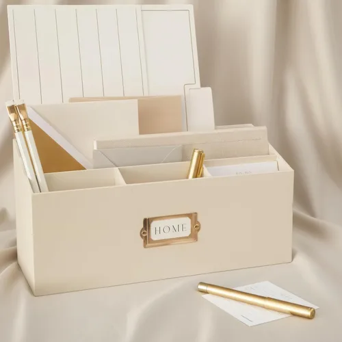 KIBAGA Elegante organizador de correo de lino para tu encimera: organiza fácilmente bolígrafos, correo y más en espaciosos compartimentos en