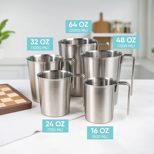 Miniatura 6 de Newness Juego de 2 tazas medidoras de acero inoxidable (3 marcas, incluye escala de taza/ml/onza) (2 y 3 tazas) taza medidora de metal con asa