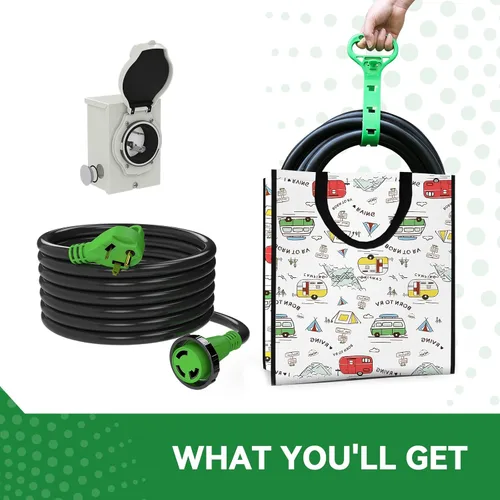 Miniatura 6 de Caja de entrada de generador pretaladrada de 30 amperios y cable de extensión RV de 30 amperios de 15 pies, kit combinado impermeable, cable