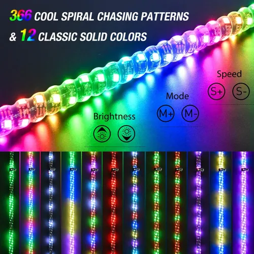 Miniatura 2 de Nilight 2 luces LED RGB en espiral de 3 pies con base de resorte, luz de persecución RF, control remoto, látigos de antena iluminados para Can-Am