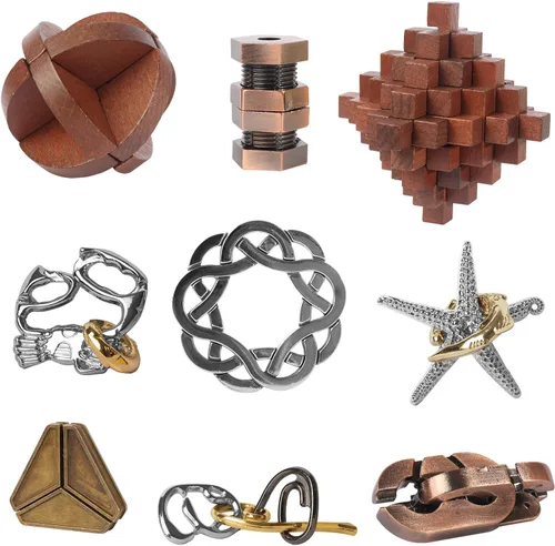 Miniatura 7 de 4 piezas de rompecabezas de madera y metal, regalo para niños y adultos, juguetes educativos de oficina, desbloqueo 3D, entrelazado, surtido