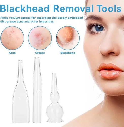 Miniatura 2 de Kit de tubo de vidrio al vacío, 3 piezas, eliminación de puntos negros, aspirador de poros de succión facial para limpiador facial, máquina