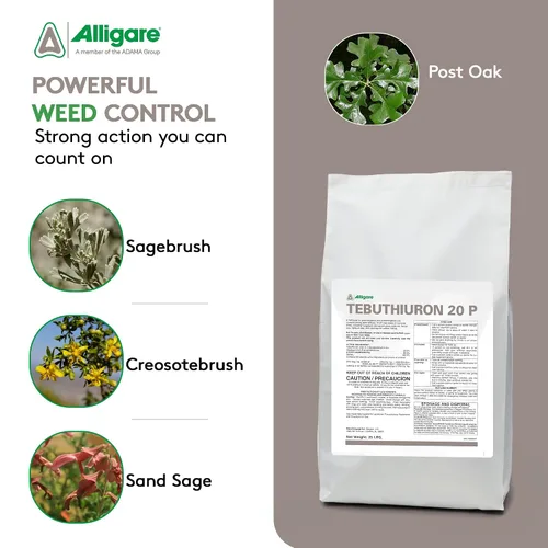 Miniatura 3 de Alligare Tebuthiuron 20P herbicida para pastizales, pastos y hábitats de vida silvestre - Mata cepillo antes y después de la aparición - Control