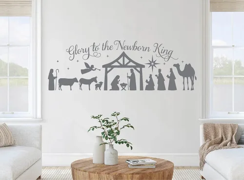 Miniatura 4 de Pegatinas de pared de Feliz Navidad Gloria al Rey Recién Nacido Belén Escena DIY Navidad Decoración de vacaciones LL2421 (negro)